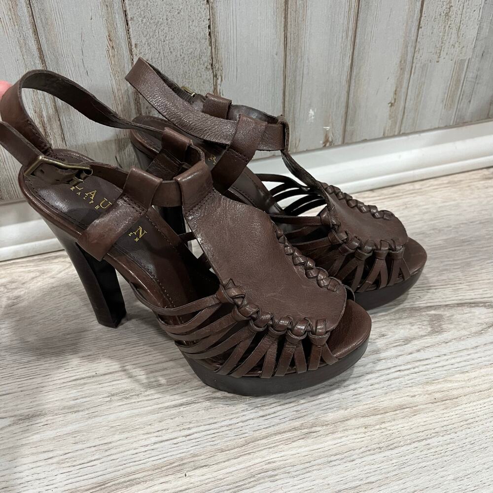 Lauren Ralph Lauren Brown Leather Fernanda Strappy Heels Womens 6.5